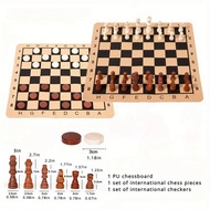 Solid Wood Chess/Checkers And Chess Set, 2-in-1 Chess Set For Funny Family Board Game