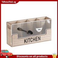 [In Stock]Kitchen Counter Utensil Holder Metal Paired with Wood Flatware Organizer 4 Compartments fo