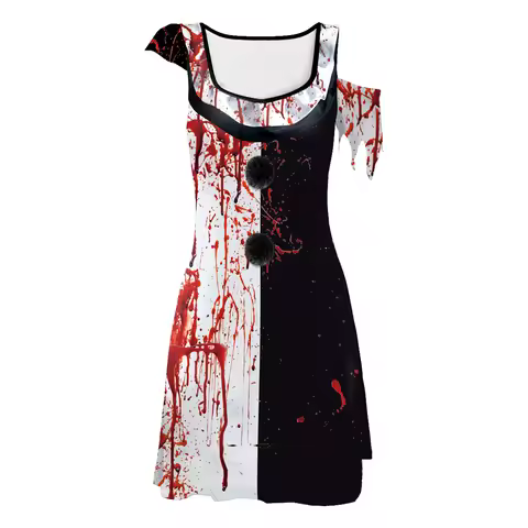 Bloody Zombie Dress Halloween Vampire Dress Joker Cosplay Costume Day of The Dead Horrible Robe Wome