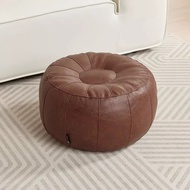 Round Seat Cushion Cover Faux Leather Unstuffed Sofa Stool Cover Leg Bench Minimalist Storage Leg Be