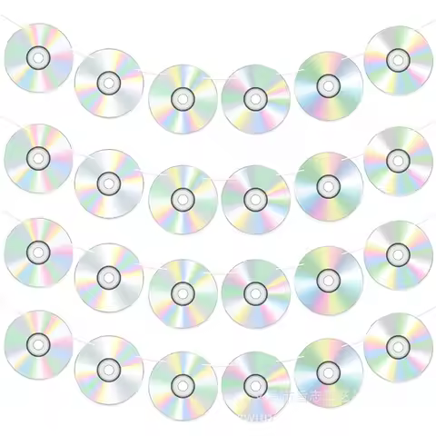 CD Paper Banners Retro 90s Theme Disco CD Hanging Garlands 90's Birthday Party Music Party Wall Deco