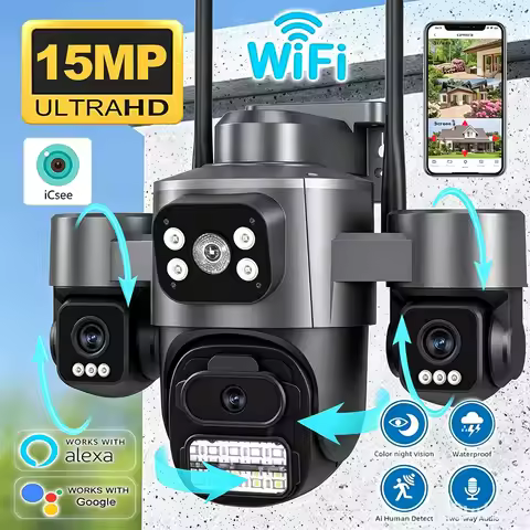 3-Lens 15MP Security Camera 3-HD Screen PTZ Outdoor WiFi IP Cam with Auto Tracking IP66 Waterproof 2