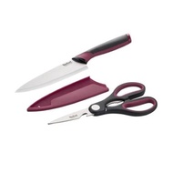 Tefal 法國特福不鏽鋼刀具剪刀2件組(紅) K250S225