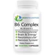 EcoIntegrations B6 Complex Vegetarian Vitamin B6, B9 Folic Acid, B12 Methyl Cobalt Amino Support Car