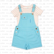 Moose Girl Turquoise Jumper Short With White Striped Blouse Set (GJSS- 4667)