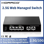 HORACO 2.5G Web Managed Switch 4 Port 2500Mbps and 2 Port 10G Smart Managed Ethernet Network Switch 