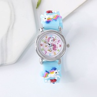HT5 Cartoon Unicorn Kids Watch Pink Purple Silicone Strap Round Dial Quartz Watch for Student Girl T