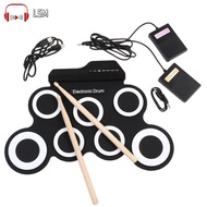 LSM Portable Electronic Drum Digital USB 7 Pads Roll up Drum Set Silicone Electric Drum Pad Kit with DrumSticks Foot