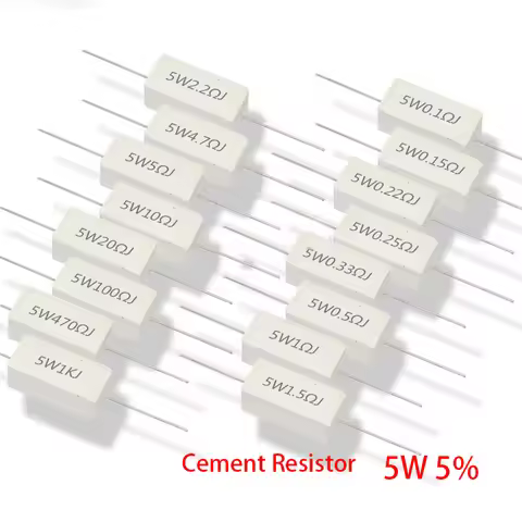 10pcs 5W 5% Cement Resistor Power Resistance 0.1 ~ 10K 0.1R 0.5R 1R 10R 100R 0.22 0.33 0.5 1 2 5 8 1