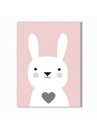 1入組可愛簡約卡通粉色愛兔長頸鹿星星北歐風畫布印花壁藝海報裝飾,適用於嬰兒女孩房間無框
