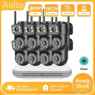 Rolte 4K 8MP Dual Lens Alarm CCTV 10 Channel WiFi NVR 8 WiFi PTZ Camera Set P2P App iCsee