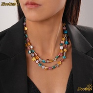 ZIOOTTEN Colorful Necklace, Double-layer Exaggerate Beaded Necklace, Fashion Irregular Elegant Jewel