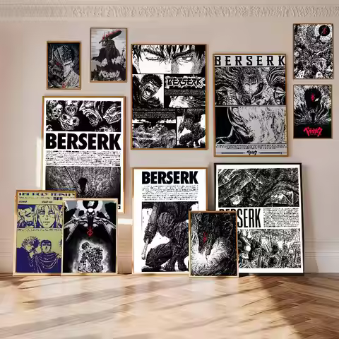 1pc Berserk Japanese Anime Poster Self-adhesive Art Waterproof Paper Sticker Coffee House Bar Room W