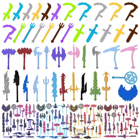 MOC Military Weapons Candy Color Building Blocks Figures Villager Bow Arrow Pickaxe Sword Accessorie