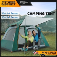 3-4/5-8 Person Foldable Camping Automatic Tent UV Resist 2 Doors 2 Windows Waterproof Camp Auto Khemah Camping Tidur