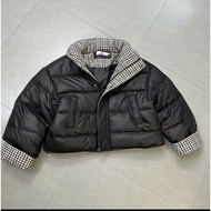 Áo khoác phao nữ dáng ngắn AURA Chất liệu DA PU Thiết kế phối kẻ trẻ trung Áo phao béo nữ đẹp MN01