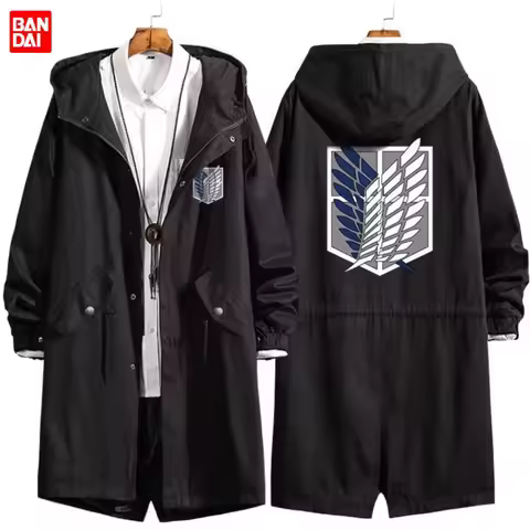 Attack On Titan 2D animation peripheral creative hooded long windbreaker jacket autumn and winter wi