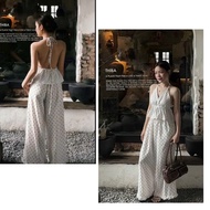 MI6D- (DAEL OPEN FOR SALE) babydoll polka dot halter neck backless flared set mixed with ruffle pant