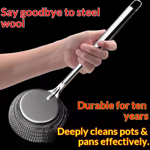 Long Handle Stainless Steel Pot Brush Steel Wire Scrubber For Pan Pot Dish Washing Kitchen Household