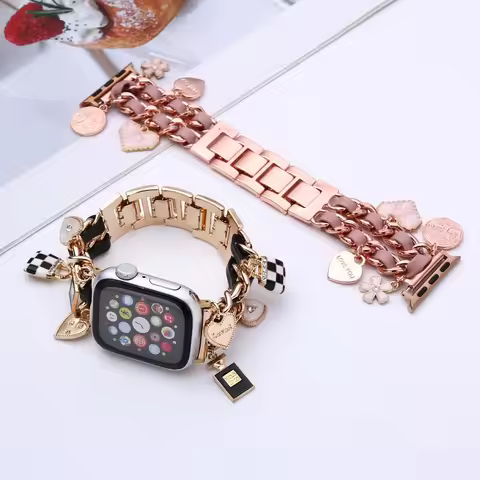 Compatible iWatch strap for iWatch 6 5 4 3, denim chain metal bracelet, Apple chic style strap