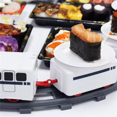 【BABY】12X Sushi Train Rotary Sushi Track Conveyor Belt Rotating Table Kid Food Train Set DIY B