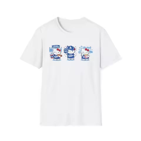Hello Kitty - Dodgers Stadium T-Shirt Cute Cat Baseball Tee 2026 New Cotton Summer Tshirt for Women