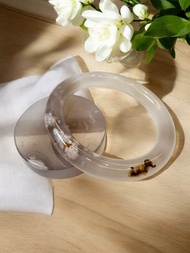 櫻花瑪瑙手鐲 瑪瑙手鐲稀有烟紫冰底小白花圓條套鐲55-57可戴