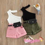 (Babygarden1)-6months-4years Baby Girl Tanks Tops + Shorts + Waist Bag, Pockets Decoration Casual St