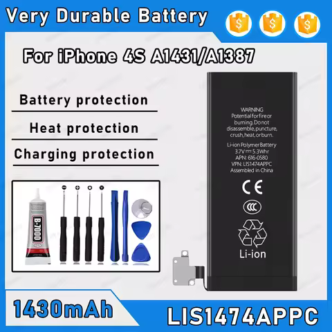 100% 0 Cycle High Capacity Battery For iPhone 4S A1431/A1387 Phone Bateria + Free Tool Kit