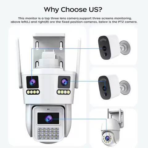 JOOAN 6K 12MP WiFi Outdoor Camera Three Len AI Motion Tracking PTZ Video Camera Security Protection 