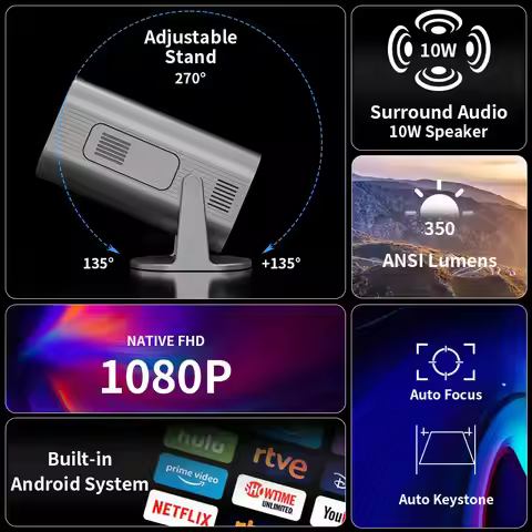 Yinzam HP330/HP30 Mini Projector 4k Support Native 1080P Android 11 Auto Focus 350 ANSI Home Cinema