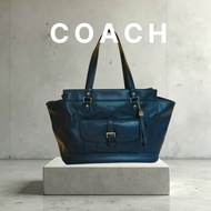 🫅女神購物節狂降（原$3800）‼️只到3/15⏰㊣✨COACH✨蔻馳 藍色 拼色 口袋 皮革 肩背包 手提包 托特包 文件包/二手包/二手精品🌳二手樹屋🌳