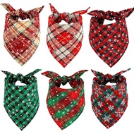 Whaline 6 Pack Christmas Dog Bandanas Reversible Red Green Buffalo Plaid Triangle Bids Snowflakes Pe