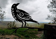 Metal Bird Garden Art Odins Raven Muninn Pagan Decor Viking Art Metal Art
