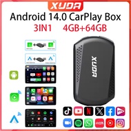 XUDA 2025 ใหม่ 4+64GB Android 14 3In1 CarPlay Ai กล่องไร้สาย Android อะแดปเตอร์ USB อัตโนมัติสําหรับ