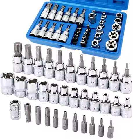 34/29 Pieces Torx Bit Socket and E-Torx Star Socket Set 1/4" 3/8" 1/2" Drive Male Female E-torx Secu