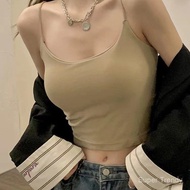 Crop Tank Top with Built-in Cup Women's Spaghetti Strap Camisole