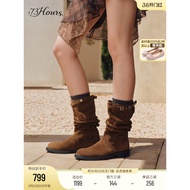 73hours Women's Shoes Nomadic Knight Winter New Style Pointed Cowboy Western Boots Melade Pile Boots