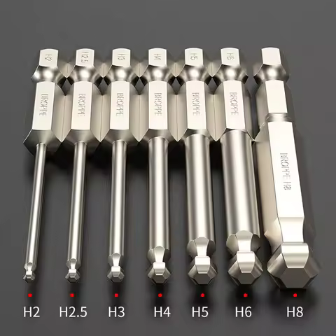 H2-H8 Ball Head Hexagon Socket Screwdriver Bit 65/100/150mm 1/4 Inch Shank Magnetic Batch Head Drive