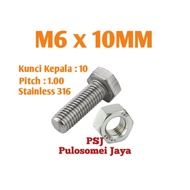 Stainless Steel Bolt Nut M6 x 10 mm / 316 Stainless SteelBolt Nut Bolt and Nut