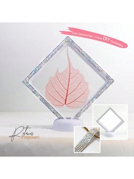 Diy自黏鑲嵌鑽石創意簡約桌面擺件裝飾,牆上相框掛飾,粉紅楓葉乾花結婚禮物套組