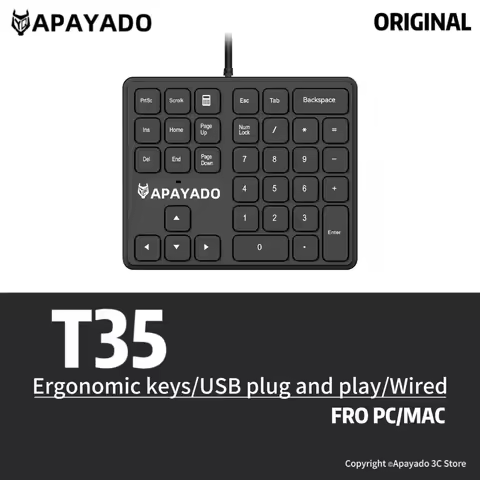 34 Keys Wired Numric Keypad APAYADO T35 USB Plug-and-Play,Ergonomic 34 Keys Mini Keypad for Finance