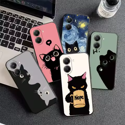 Black Cat Cartoon Cute Soft Phone Case for Xiaomi Poco X5 X6 X7 X8 Pro Max X3 F7 F8 Ultra M8 M7 M6 M