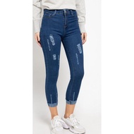 Lavabra Ripped Skinny Cuffed End Jeans- Navy
