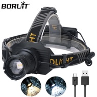BORUiT LED Sensor Headlamp Type-C Rechargeable Waterproof Headlight Fishing Camping Hunting Long Sho