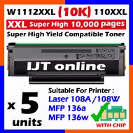 5x Compatible Black Toner W1112A 110A W1112X HIGH YIELD W1112XL W1112XXL HP Laserjet 108A 108w MFP13