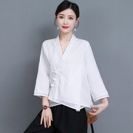 สไตล์จีน Zen ผู้หญิง เสื้อผ้าพิธีชงชา Cross-Pattern ปุ่ม Workwear ทําความสะอาดหู Professional แบบดั้