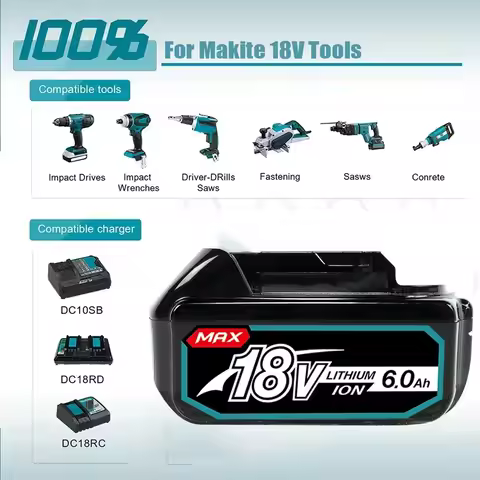 New Original 18V 6/8.0Ah Rechargeable Li-Ion,For Makita DDF487,DHP487,DTW700,DGA404,DTD173 Replaceme