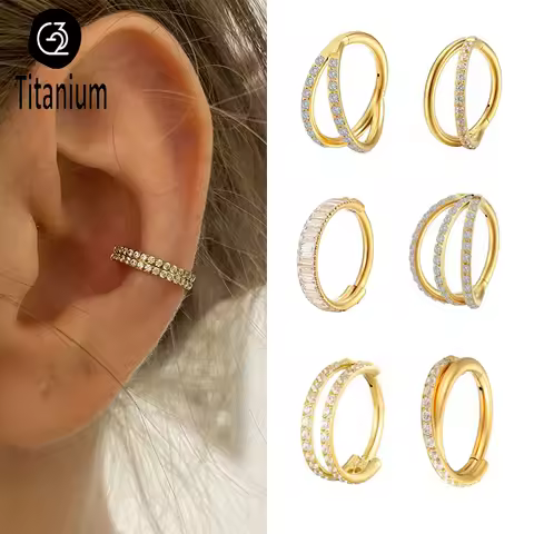 G23 Titanium Piercing Double Layered Triple Stack Hinged CZ Nose Ring Helix Cartilage CZ Small Carti