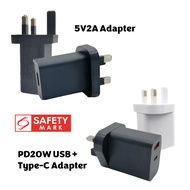 5V2A 3A UK Plug USB Type C Power Adapter Charger with Singapore Safety Mark, 5V 2A 3A UK Type USB Ch